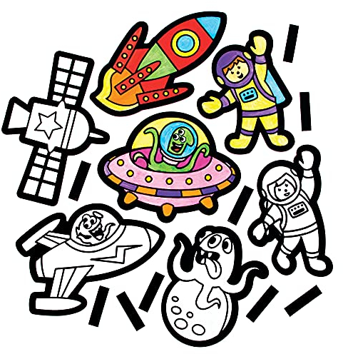 Baker Ross FE680 Solar System Colour In Magnets - Pack of 15, Make Your Own Magnets for Children to Decorate and Display, Creative Activities for Kids,Black