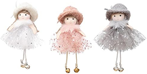 Weihnachtsbaum Anhänger, 3PCS Plüsch Weihnachtsengel Baumschmuck Anhänger Elch Engel mit Federflügel Anhänger Schutzengel Engel Baumwolle Feen Shabby Chic Hängend Weihnachtsbaumschmuck Party