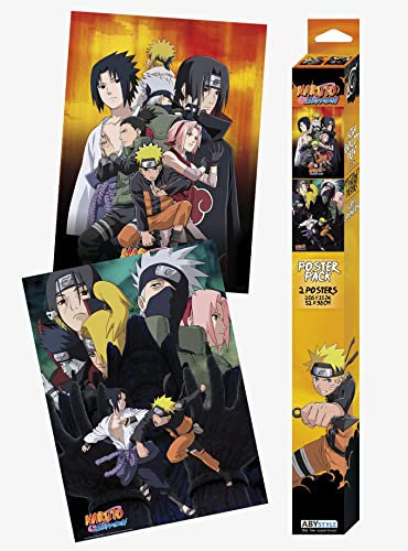 ABYstyle Naruto Shippuden Shinobi Poster-Set enthält 2 ungerahmte Mini-Poster, 38.1x52.1 cm, mit Naruto, Sasuke, Sakura, Kakashi und Itachi, Anime, Manga, Büro, Raumdekoration