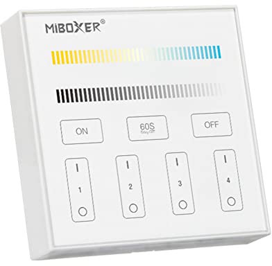 LGIDTECH B2 Miboxer Wireless 2.4G RF 4-Zone Wall-Mounted Smart Touch Screen Panel Controller Battery Type(Excluded),Only Work with WW/CW Series LED Bulb FUT017 FUT019,Strip Controller FUT035 FUT036