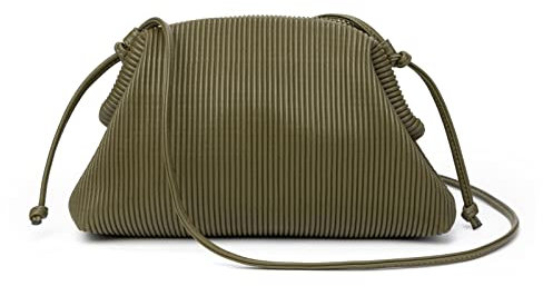 KingTo Pochette da donna, morbida borsa a forma di nuvola, alla moda, effetto increspato, borsa a tracolla, Verde