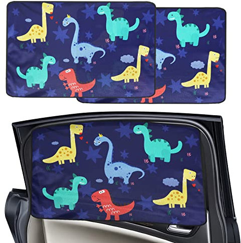 2Piezas Parasol de Coche, Ventana Lateral Trasera Magnetica Patrón de Dinosaurio Coche Sun Shade Bloqueo de Rayos UV Nocivos Lateral Parasol Ventana Coches Trasero Sombrilla para Bebés y Mascotas
