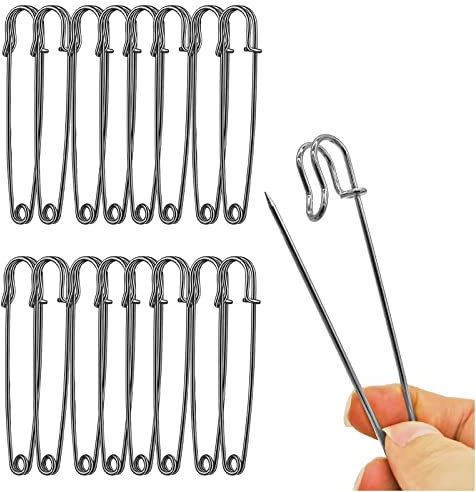 Urmspst Sicherheitsnadeln, 10,2cm Groß, 15 Stück für Kleidung, Leder, Decken, Handwerk, Röcke - Extra Große, Robuste Nadeln (Brillantschwarz)