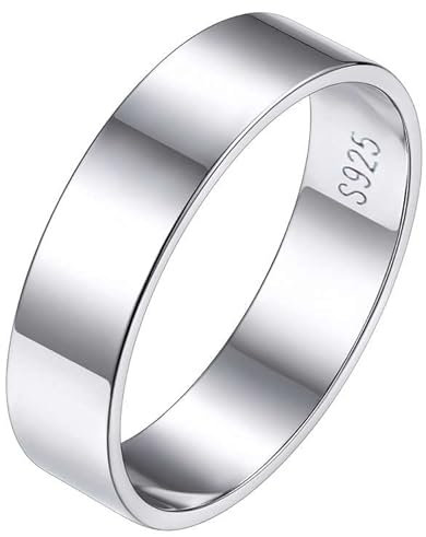 Silvora Damen Ring S925 Silber Eleganter Schmaler Fingerring in 5mm breit Schlichter Glänzender breit Bandring Vorsteckring Stapelbarer Schmuck für Frauen in Silber Ringgröße 62(19.8)