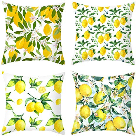 Ayoiow 4er Set Outdoor Kissen 50x50cm, Polyester Zierkissenbezüge Kissenbezüge Deko 20x20 Inch Couchkissen Bezug Kissenbezug Dekokissen Zitronen Muster