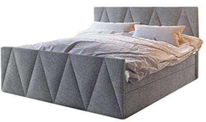 PAMIR-Möbel Designer Bett mit Bettkasten Mila | Boxspringbett mit Bonell-Matratze, 2 Bettkästen mit dekorativen Knöpfen im Kopfteil | Gesteppte Kopfstütze (160 x 200 cm, Grau)