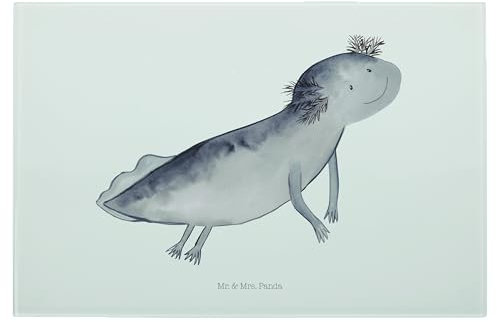 Mr. & Mrs. Panda XL Glas Schneidbrett Axolotl Schwimmen - Geschenk, Küche, Problem, schwimmt, Lurch, Lurche, Molch, froh, Frühstücksbrett, glücklich,