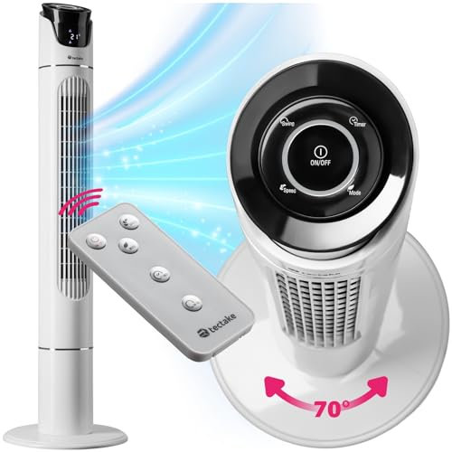 TecTake® Ventilateur Colonne Ventilateur Silencieux & Oscillant 110 cm 3 Vitesses Minuterie avec Télécommande Ecran LED Blanc Ventilateur portable pour Bureau Chambre Salon Maison