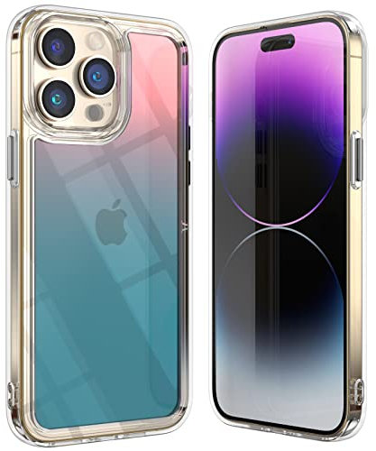 MYBAT PRO Clear Bicolor Case for iPhone 14 Pro Max Case 6.7 inch, Slim Stylish Mood Series Military Grade Drop Shockproof Non-Yellowing Protective Cover for Women Girls, Pink to Sky Blue Gradient