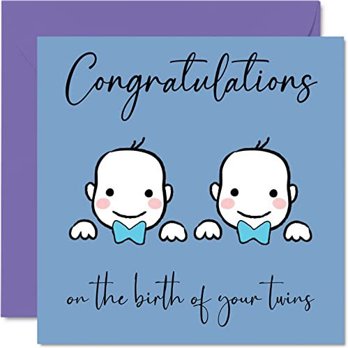 Glückwunschkarte zur Geburt von Zwillingen – Junge/Junge – Glückwunschkarten für Neugeborene, Well Done Congrats New Baby Karten, Welcome To The World Home Geschenke, 145 mm x 145 mm Baby-Grußkarten