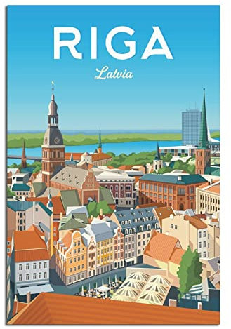Lettland Riga Vintage Reiseposter Estuary Cultural Center Leinwandkunst Poster Malerei Bilder Wandkunstdrucke, Wanddekoration für Schlafzimmer, Home Office Decor Party Geschenke 20 x 30 cm