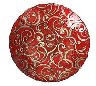 BRANDANI - Centrotavola Piatto Ciotola Filo d'oro Rosso 40 cm Vetro 52743