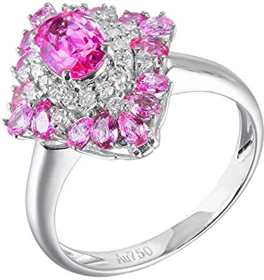 KnSam Weiß Gold 18K Au750 Eheringe Frauen, Rosa Saphir Hochzeitsring 2.06ct Quadrat Weiß Gold Au750 Partnerringe mit Diamant Echt Gold, Gr.57 (18.1)
