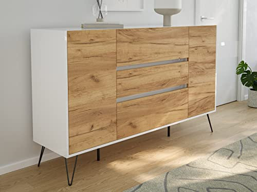 emotion Sideboard Kommode Lovo 155cm Greifraum 3 SoftClose 2 Türen Weiß/Eiche Front