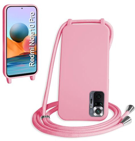 WenBaby Handykette für Xiaomi Redmi Note 10 Pro 4G Hülle mit Band,Handyhülle mit Schnur zum Umhängen Silikon Seil Necklace Schutzhülle mit Kordel Tasche Case TPU Bumper - Rosa