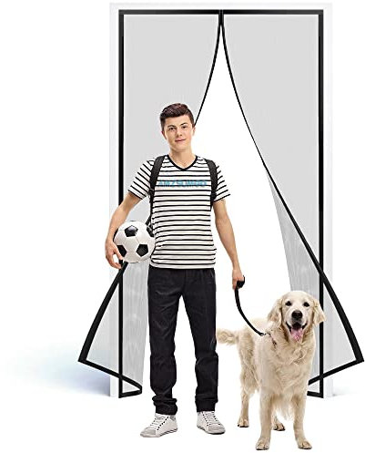 Moustiquaire magnétique 140 x 265 cm Anti-moustique pour porte Facile à installer sans percer Joint de porte de haut en bas automatique pour balcon, salon, chambre d'enfant Noir