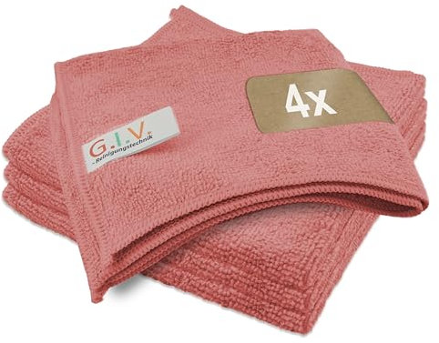 G.I.V. - Reinigungstechnik 4X Mikrofaser Reinigungstücher Rot - Putztücher 32x32cm, Streifenfrei & Saugstark - Lappen für Haushalt, Gastronomie, Auto, Werkstatt - Putztücher - Microfasertücher