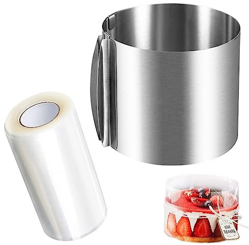 Yontree Cake Ring Adjustable Cake Baking Ring Stainless Steel with Cake Collar, Mousse Ring for Cooking Crumpets Eggs Pastry Desserts, Cake Ring Adjustable 6-12 Inch, 15CM Height
