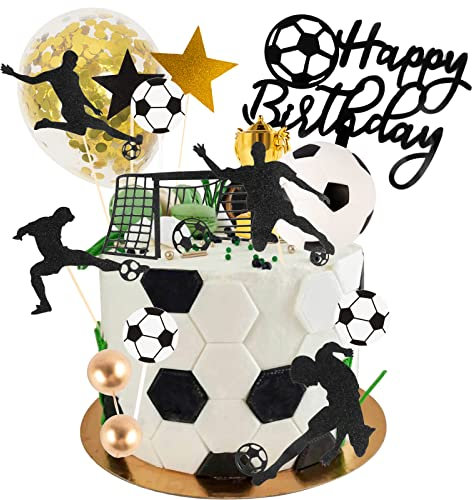34 Pièces Décoration Foot Anniversaire, Football Cake Topper Décoration, Décorations de Gâteau Sportives en Forme de Ballon de Football, pour Enfants, Garçons, Fans De Football