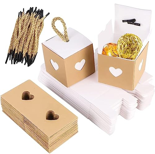 30 Set Karton Geschenkboxen Braun mit, Geschenkbox Klein mit Deckel, Gastgeschenke Hochzeit Karton Pralinenschachtel Leer Kleine Geschenkschachte Kraftpapier für Hochzeit Konfirmation Geburtstag Taufe
