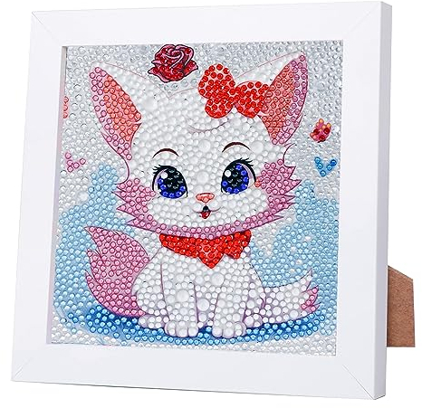 5D DIY Diamond Painting Kinder Mit Holzrahmen,Katze Diamond Painting Set Full Mosaikherstellung für Kinder Mädchen, Erwachsene, Diamant Painting Bilder Arts Craft für Home Wand Decor 18x18 cm