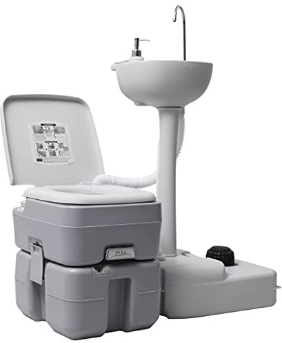 LAPOOH Set de Lavabo con Pedestal e Inodoro portátil para Camping Gris, WC Portatil, Inodoro Portatil, Potty Camper, WC Seco - 30140