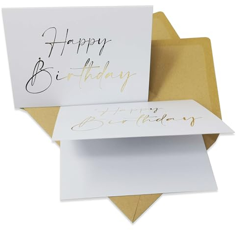 2 x Karte zum Geburtstag mit Happy Birthday auf der Vorderseite und einem kraftbraunen Umschlag aus Recyclingpapier (2 x Happy Birthday)