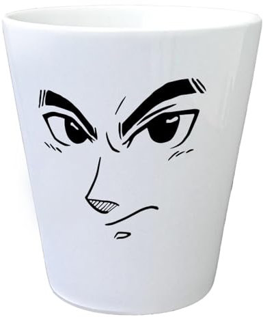 speecheese Anime Gesicht Blumentopf in schwarz EIN Cooler Pflanztopf für die Wohnung Manga mit Motiv Übertopf Fans Kinderzimmer Drache Comic Kampf stabil Kaktus Zimmerpflanze