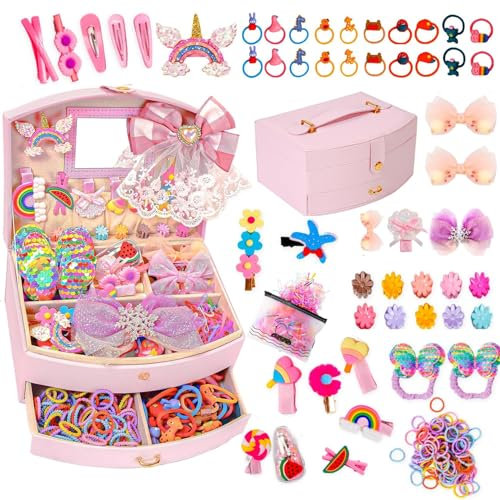 Ragazze Accessori per Capelli Scatola di Stoccaggio contiene Hair Clip Hair Band - Travel Jewellery Box per Ragazze - Ragazze Regali di Compleanno (Square hair accessory box)
