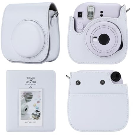 TONYLAIJIANTAO Kameratasche Kompatibel mit Fujifilm Instax Mini 12 11 9 8 Sofortbildkamera, PU Leder Tragetasche mit 64 Taschen 2 x 3 Mini Fotoalbum. (Weiß)