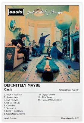 NEDOES Leinwand-Poster mit Aufschrift Definitely Maybe – Musikalbum-Poster, Schlafzimmer, Dekoration, Sport, Landschaft, Büro, Raumdekoration, Geschenk, ungerahmt, 20 x 30 cm