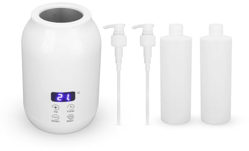 Chauffe huile de massage, Chauffe huile Essentielle avec Distributeur de 2 bouteilles, Chauffe huile de massage professionnelle Température réglable, Affichage LED et Contrôle Tactile