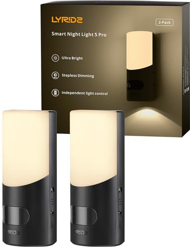 Lyridz Luz nocturna con sensor de movimiento batería ultrabrillante, 2 unidades, recargable, luz blanca cálida, regulable, luz nocturna LED con batería, 3 modos, para dormitorio, cocina, pasillo,