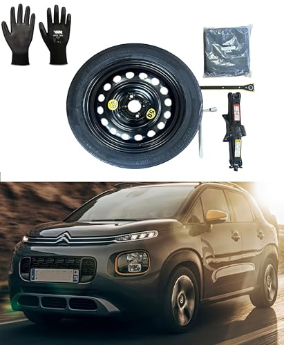 D'ANGELO 1988 Ersatzrad, 16 Zoll, Metallic, Gummi & Legierter Stahl, Kompatibel mit Citroën C3/C3 Aircross, Enthält Wagenheber, Schlüssel, Handschuhe und Tasche 125/80r16