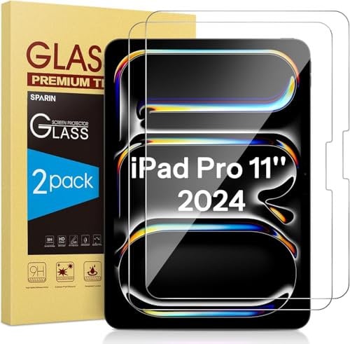 SPARIN Panzer Schutz Glas für iPad Pro 11 M4 (2024), Schutzfolie mit Rahmen-Installationshilfe, 9H Härte, Anti-Kratzen, HD-Klar, 2 Stück