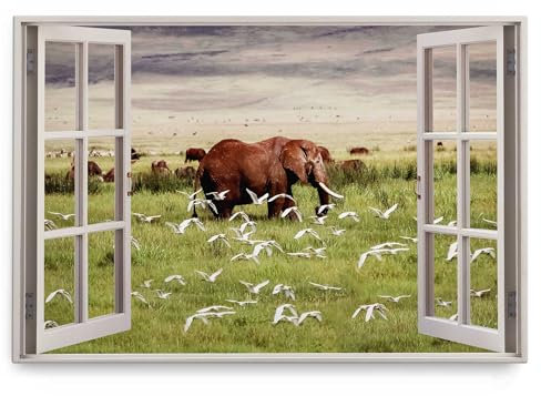 Paul Sinus Wandbild 120x80cm Fensterbild Afrikanische Landschaft Natur Elefant Wildnis Tierfotografie