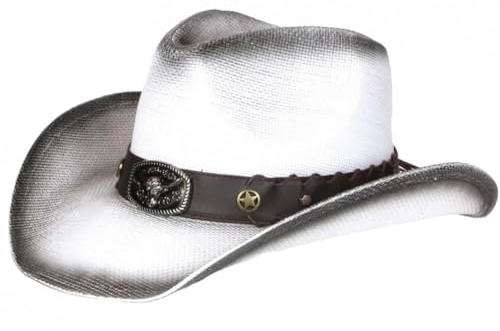 Nyls Création Chapeau Country Blanc en Paille Western Qualite Prestige Nashy - Taille Unique - Blanc