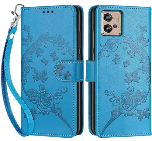 Tivenfezk Nadoli Handyhülle für Motorola Moto G32,Blumen Schmetterling Hülle PU Leder Klapphülle Klappbar Schutzhülle Handytasche Stoßfeste Brieftasche Flip Case Cover