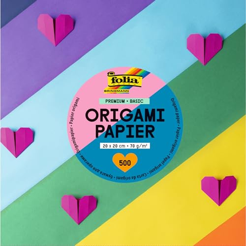 folia 89870 - Premium Faltblätter 70g/m², BASIC, 20 x 20 cm, 500 Blatt in 10 verschiedenen Farben, zum Basteln, Verzieren und Dekorieren