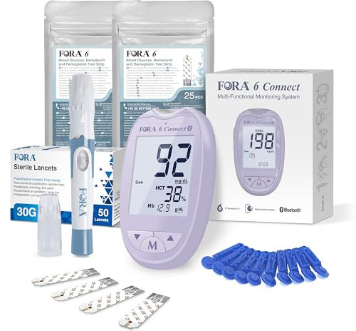 FORA 6 Connect | Schwangerschaftsdiabetes set | Blutzuckermessgerät |Typ1 Typ2 | Bluetooth E-Tagebuch | Hämoglobin, Hämatokrit