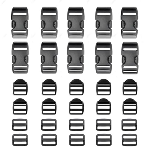 UESDU 30 Stück Schnallen und Verschlüsse Set, Steckschnalle 25mm Steckverschluss Rucksack Schnalle Kunststoff Klickverschluss für Gepäckgurte Halsband Rucksackreparatur Gurtband