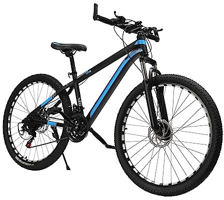 Taozhiyy Premium Mountainbike in 26 Zoll, 21 Gang Fahrrad/Crossbike/MTB mit Federgabel, Scheibenbremse, Aluminium, für Erwachsene und Jugendliche, Schwarzblau