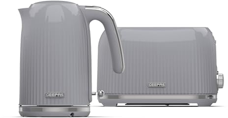 Geepas 2 Slice Bread Toaster & 1.7L Cordless Electric Kettle Combo Set – 1750W Toastie Machine with 7 Browning Control - 3000W Kettle with Auto Shut Off & Boil Dry Protection, Grey