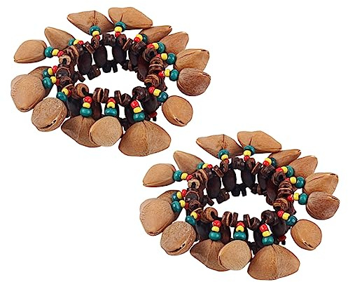 2pcs Nut Shell Bracelet African Drum Bell Musical Instrument Toy | Wood and Coconut Shell, Easy to Wear for Dance Parties, Children’s Decorative Ethnic Design