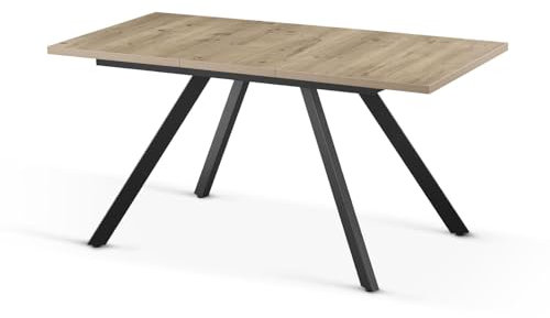 B&D home Esstisch LIA, ausziehbar 120-160 x 80 cm, 4-6 Personen Küchentisch Holztisch mit Metallgestell für Esszimmer, Küche, skandinavisch Industrial Design, Sandeiche Optik, 11202-FS-EISA-P