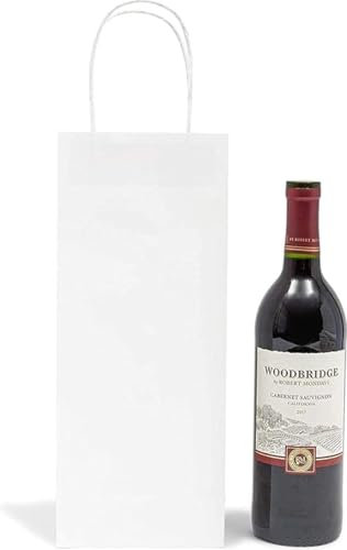 25 x Sac à vin 14+8x40cm pour 1 Bouteille en papier kraft blanc emballage cadeau Noël anniversaire