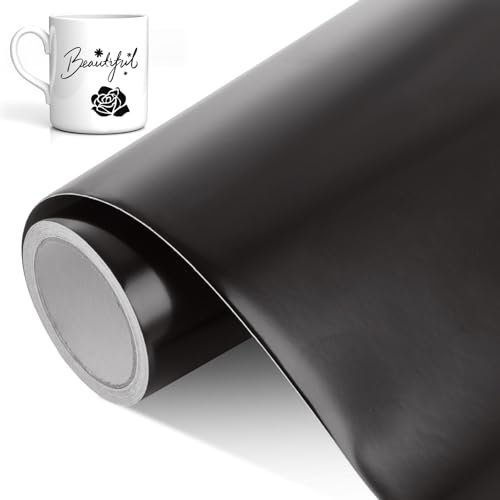 SHUESS Adhesive Vinyl Roll - 12 x 49ft Black Permanent Vinyl - Glossy Black Self Adhesive Vinyl Roll for DIY Craft - Black Self Adhesive Vinyl with Grid for for Deco and Other DIY Projects