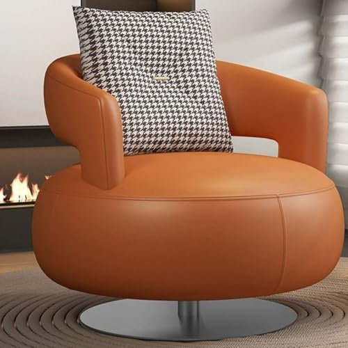 WEIDPHL Vielseitiger, Um 360 ° Drehbarer Ledersofa-Sessel, Gepolsterter Sessel, Lazy Sofa, Loungesessel Mit Armlehnen, Gemütlicher Sessel Für Wohnzimmer, Balkon,Orange