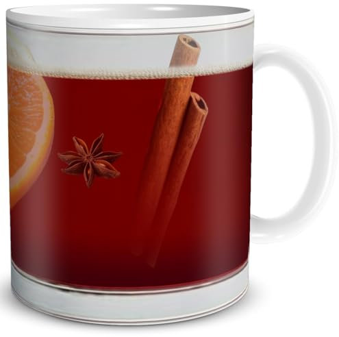 TRIOSK Tasse Glühwein mit Glühweinmotiv Glühweinglas Optik Geschenk lustig für Frauen Männer Glühweinfreunde Arbeit Büro Kollegen Jungs Glühweintrinker Weihnachten, Keramik 300ml