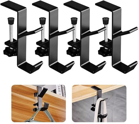 Haokelai Bag Hooks for Table, 4 Pieces Black Handbag Hook, Adjustable Bag Hook, Lightweight and Durable, Table Hooks for Hanging Bags for Computer Desk, Office Desk, Study Table